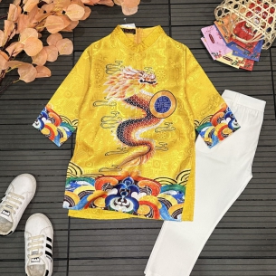Áo Dài Hoạ Tiết Rồng Vàng
