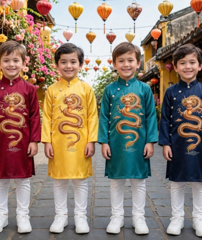 ÁO DÀI CÁCH TÂN HỌA TIẾT RỒNG VÀNG