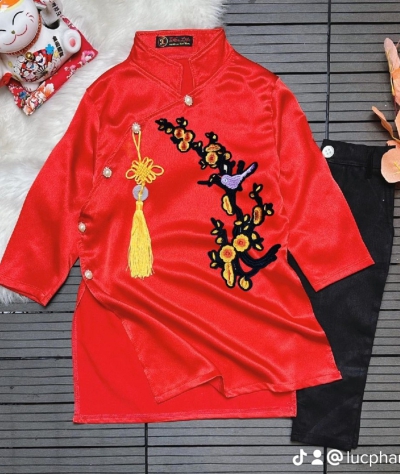 Áo Dài Bé Trai Mẫu Chim Thêu