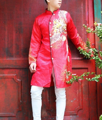 Áo Dài Nam Họa Tiết 