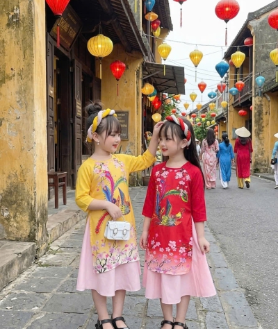 ÁO DÀI BÉ GÁI HỌA TIẾT IN PHƯỢNG HOÀNG
