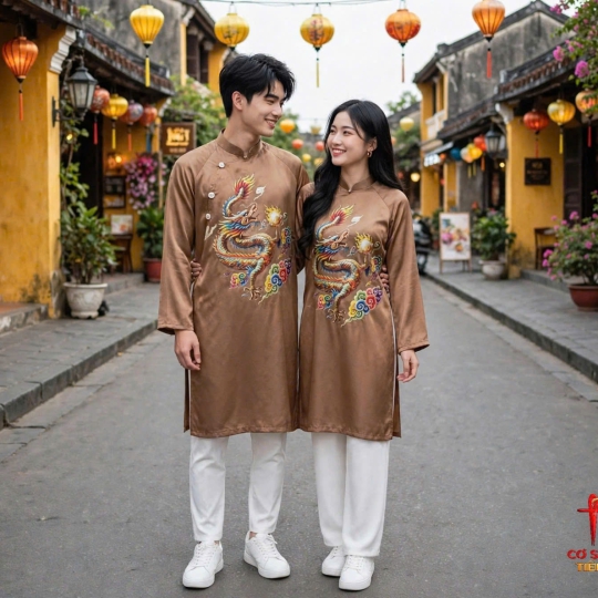 ÁO DÀI HỌA TIẾT RỒNG MÂY NGŨ SẮC