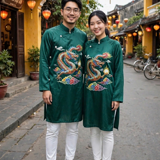 ÁO DÀI HỌA TIẾT RỒNG MÂY NGŨ SẮC