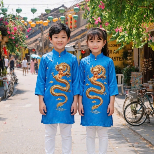 ÁO DÀI CÁCH TÂN HỌA TIẾT RỒNG VÀNG