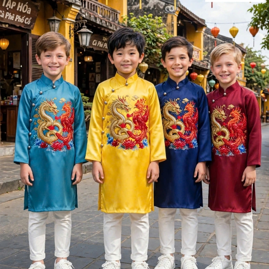 ÁO DÀI HỌA TIẾT LONG PHỤNG