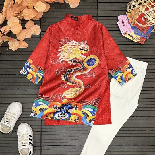 Áo Dài Hoạ Tiết Rồng Vàng