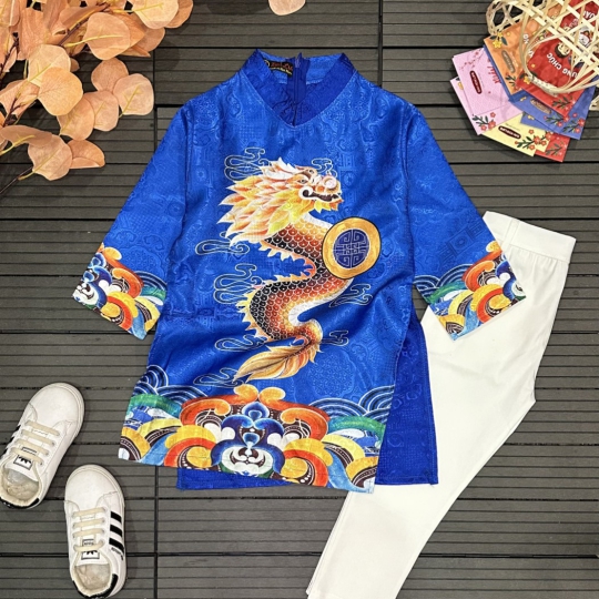 Áo Dài Hoạ Tiết Rồng Vàng
