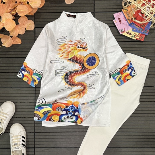 Áo Dài Hoạ Tiết Rồng Vàng