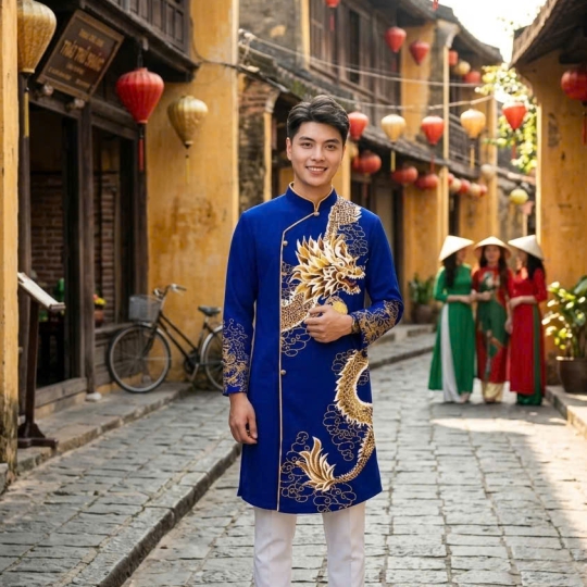ÁO DÀI CÁCH TÂN NAM HỌA TIẾT RỒNG